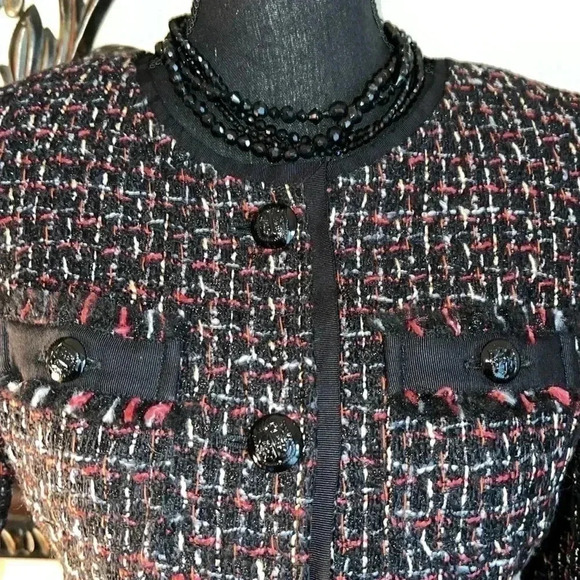 Talbots Women’s Tweed Fringe Blazer with Signature Accent Buttons Collarless - Picture 3 of 16